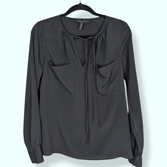 BCBGMaxAzria Black Joss Front Tie Blouse - Picture 5 of 8